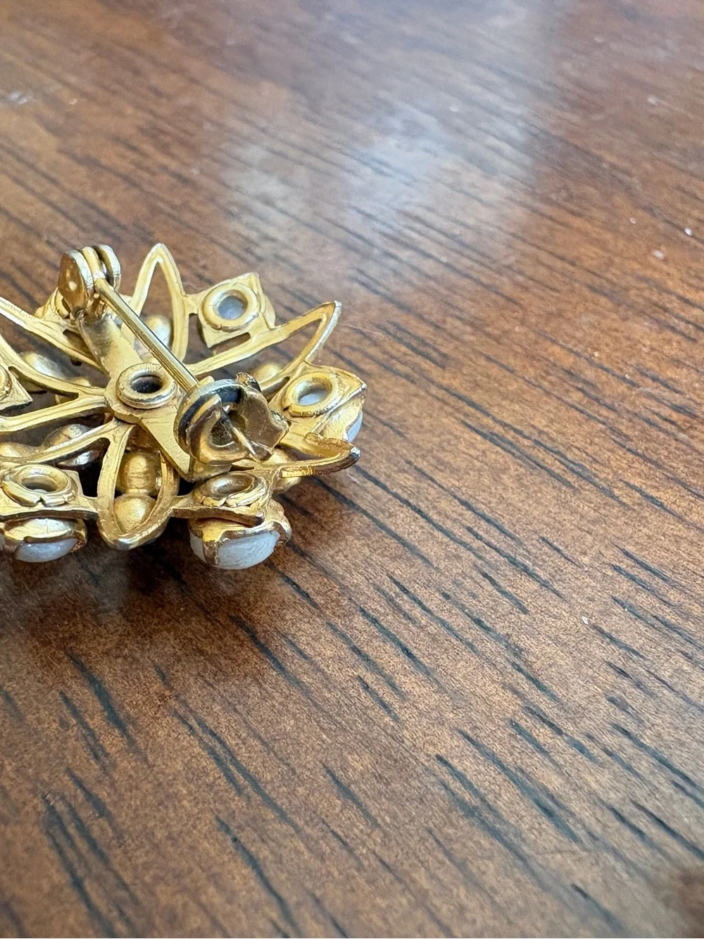 Vintage Gold-Tone Green Crystal and White Stone Floral like Brooch  - Set of 2
